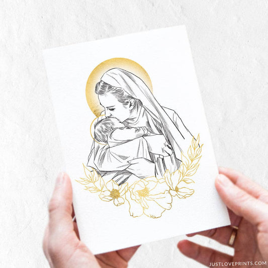 Mary Holding Baby in Heaven Print